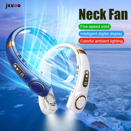Portable ice ceramic neck fan with bladeless neck cooler, personal wearable fan, 5-speed with night light, 360 ° cooling airflow