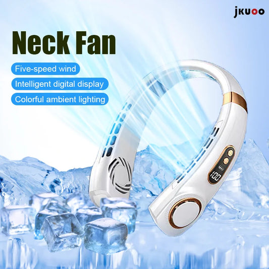 Portable ice ceramic neck fan with bladeless neck cooler, personal wearable fan, 5-speed with night light, 360 ° cooling airflow