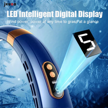 Portable ice ceramic neck fan with bladeless neck cooler, personal wearable fan, 5-speed with night light, 360 ° cooling airflow