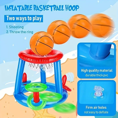 Inflatable Pool Floats Basketball Hoop & Ring Game, Swimming Pool Games for Adults and Family, Outdoor Party Poolside Water Toy