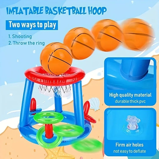 Inflatable Pool Floats Basketball Hoop & Ring Game, Swimming Pool Games for Adults and Family, Outdoor Party Poolside Water Toy