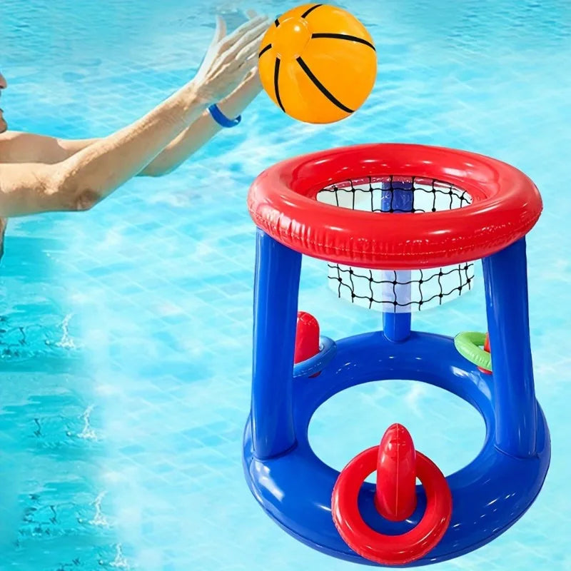 Inflatable Pool Floats Basketball Hoop & Ring Game, Swimming Pool Games for Adults and Family, Outdoor Party Poolside Water Toy