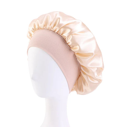 New Women's Satin Solid Wide-brimmed Sleeping Hat Unisex Head Wrap Elastic Band Cap Hair Care Bonnet Night Hat bonnet de nuit